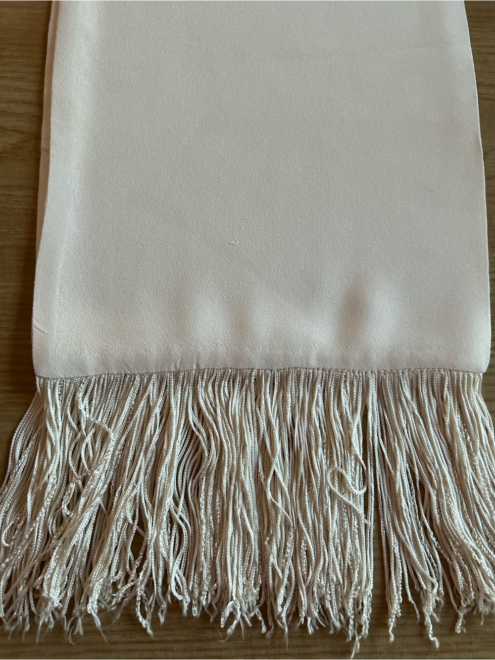 UNBRANDED - CREAM SILK CREPE SCARF WITH FRINGE - Picture 2 of 3